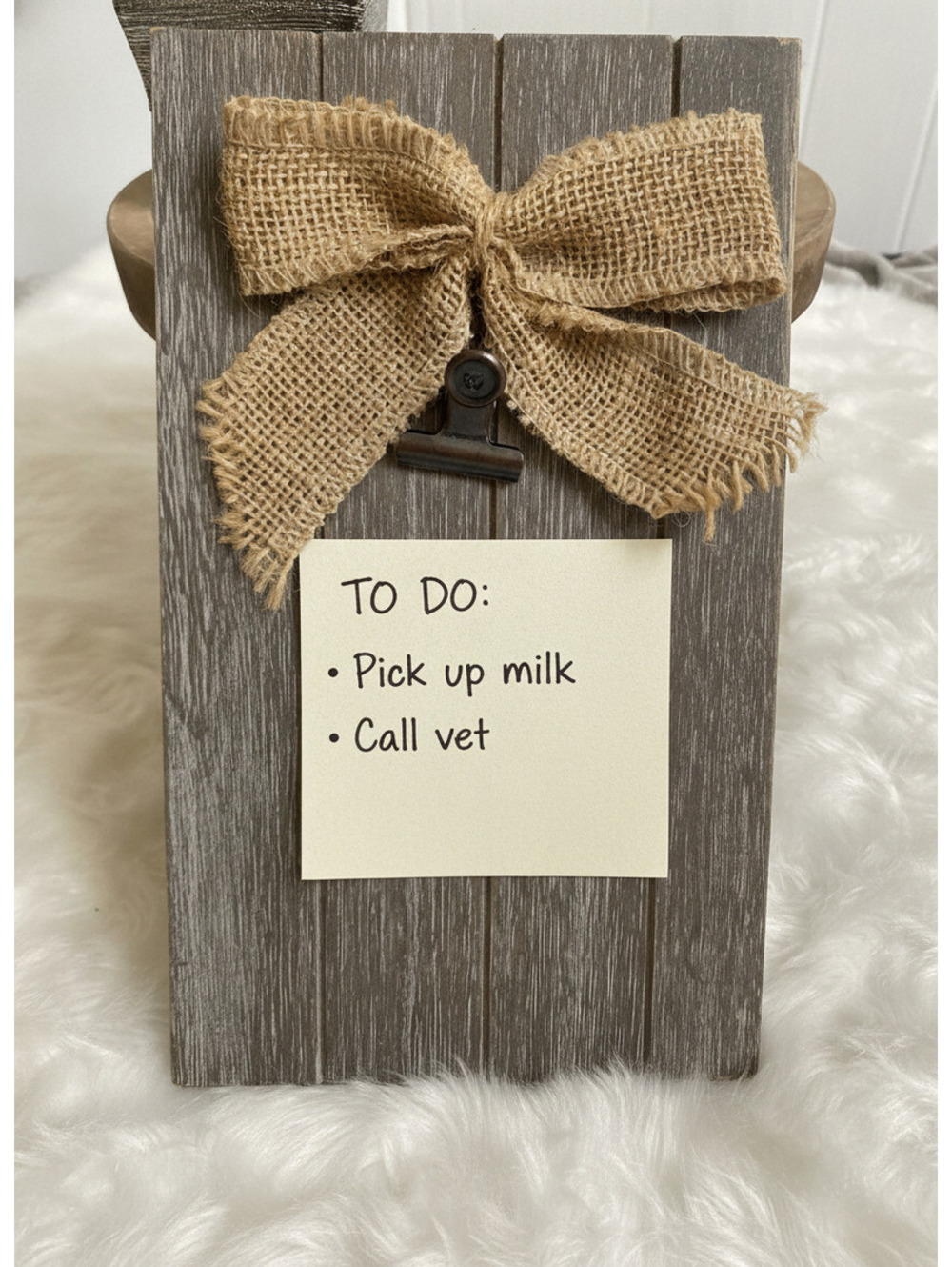 Rustic Wooden Clipboard with Burlap Bow and Metal Clip - Picture 3 of 5